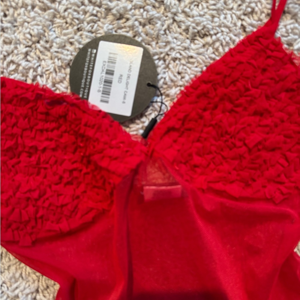 Red Ruffled sheer mesh top - Picture 3 of 3